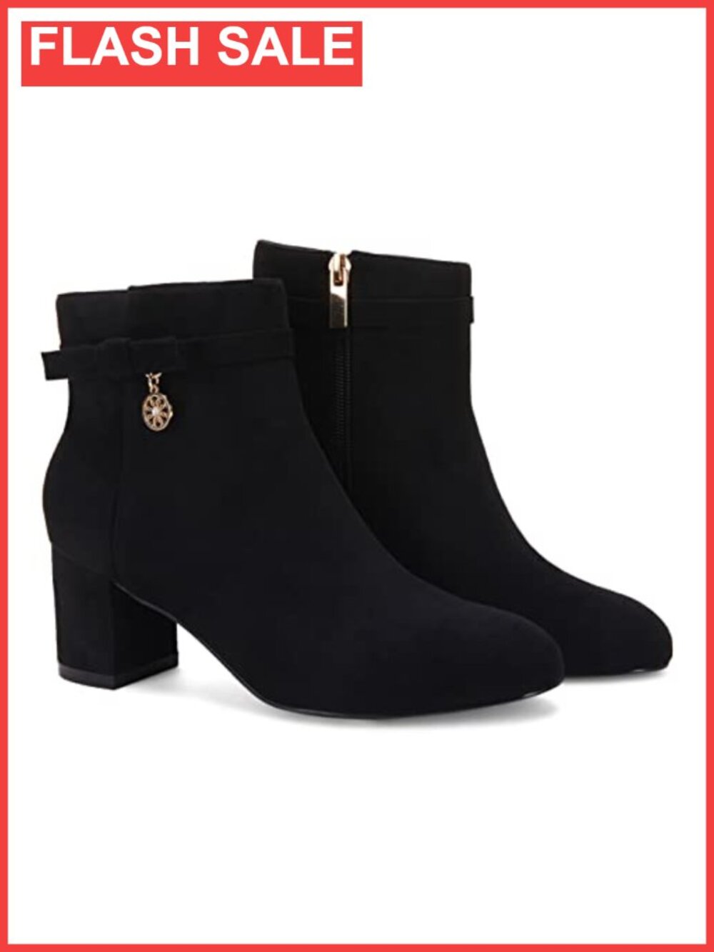 Women's Suede & Leather Ankle Booties Chunky Block Heel Side Zipper Tie Knot